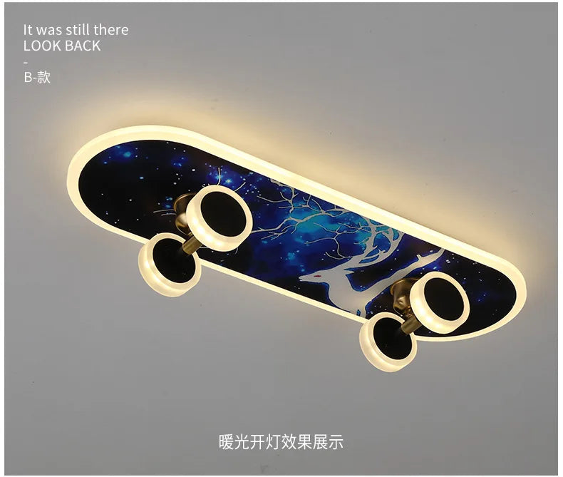 Plafonnier skateboard à intensité variable pour chambre enfant Elvire Arpège en Métal - Caractère & Élégance dans le Décor
