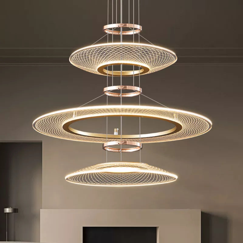 Lustre — Anneaux design pour salon double pour cuisine île hôtel Restaurant LED
