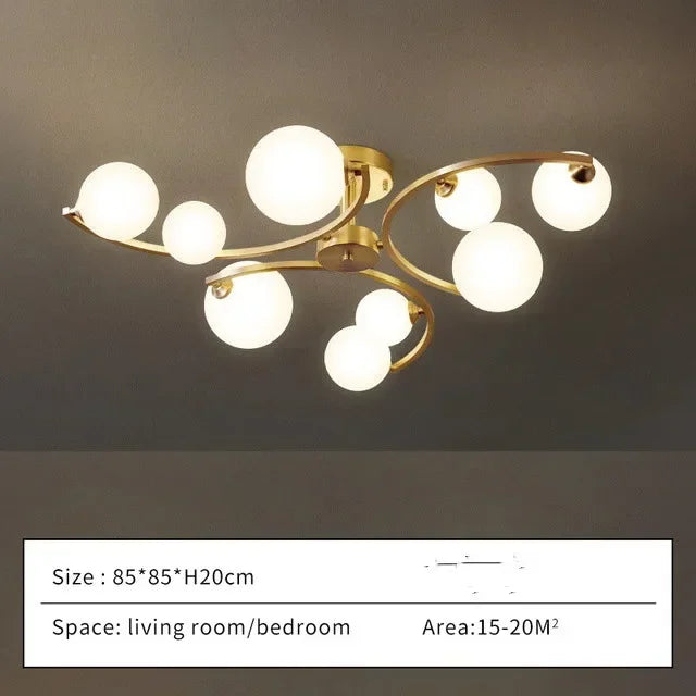 Plafonnier — Moderne en cuivre doré avec boule de verre et LED