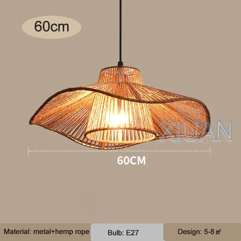 Suspension Wabi-sabi Oscar Brume en Corde de Chanvre — 60 cm / Lumière chaude ; 60 cm / 3 Température de couleur ; 60 cm / Lumière blanche