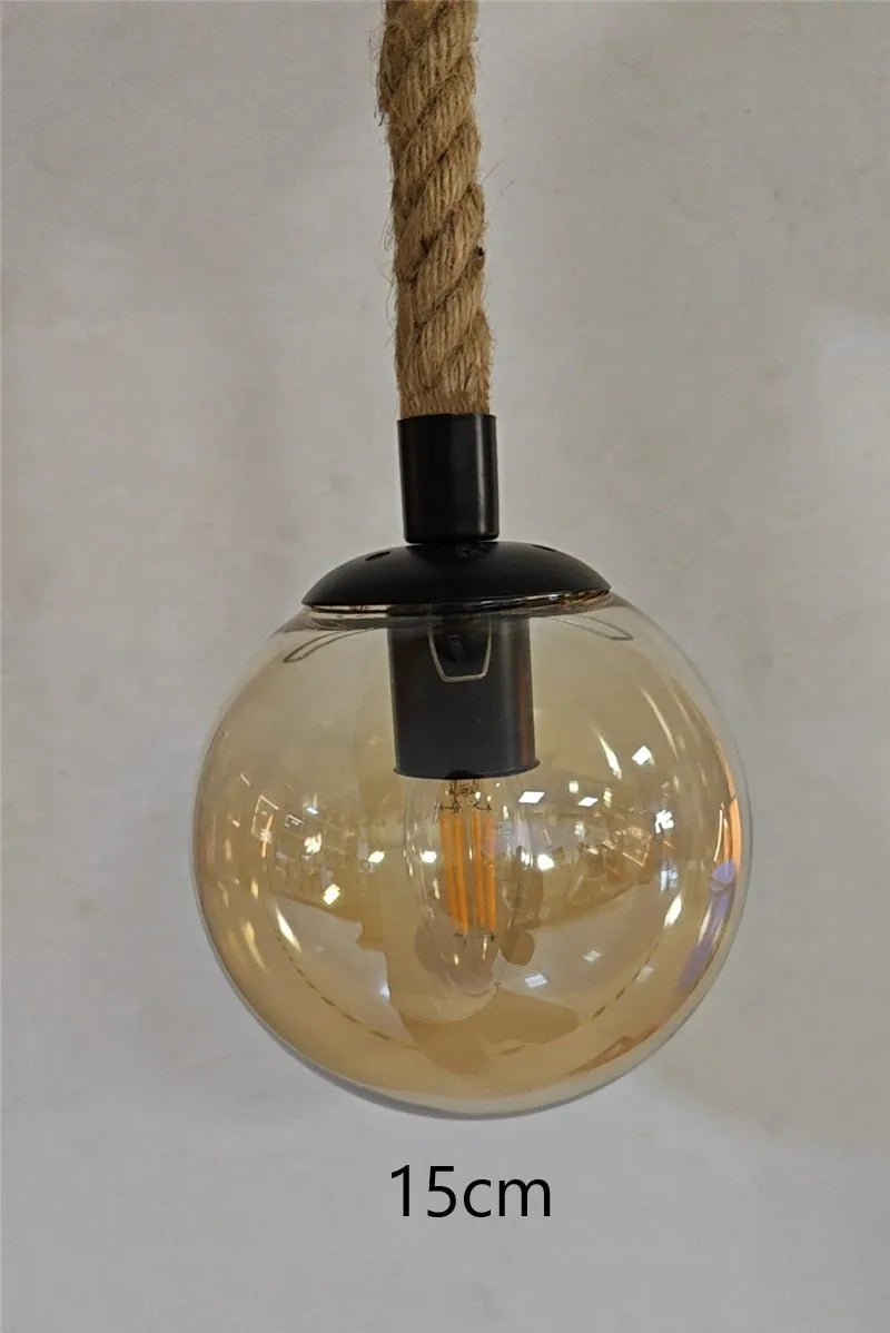 Suspension Naturelle Noémie Brume en Corde de Chanvre et Verre — C