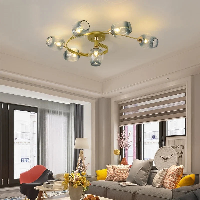 Lustre — Moderne nordique en spirale en verre et fer
