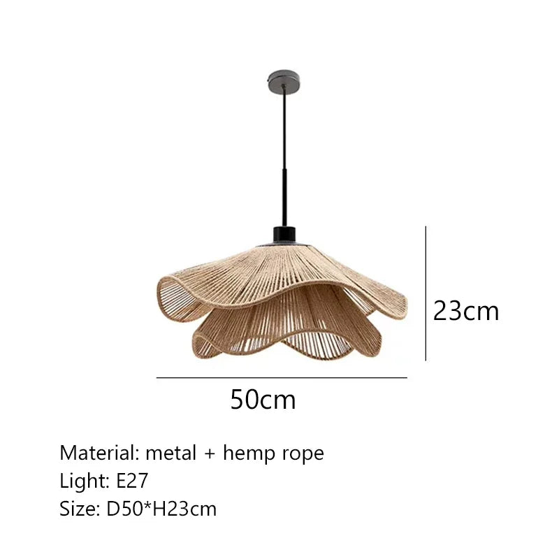 Suspension Vintage Flavie Brume en Corde — Couleur chanvre D50cm / Lumière trichromatique ; Couleur chanvre D50cm / Lumière neutre 4500K ; Couleur chanvre D50cm / Lumière blanche 6000K ; Couleur chanvre D50cm / Lumière chaude 3000K