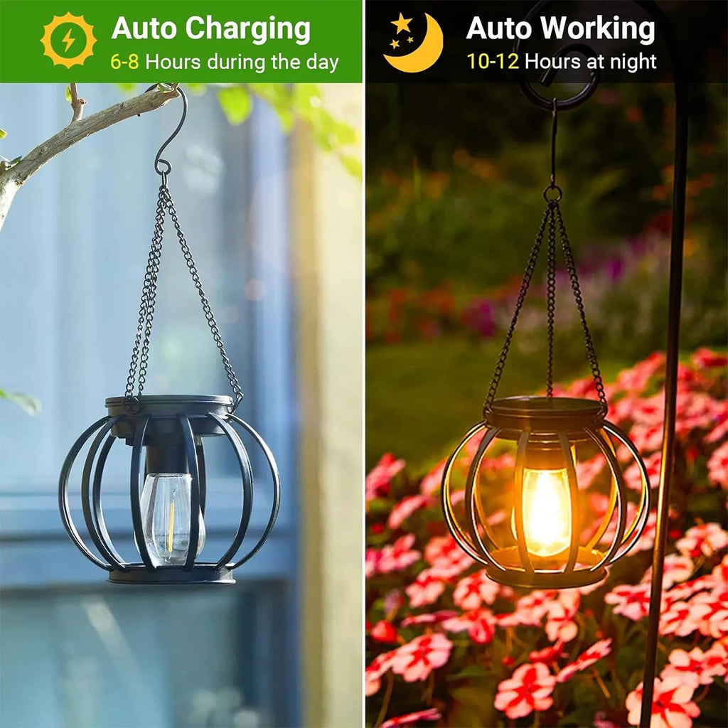 Lanterne solaire LED en fer avec chaîne et capteur de luminosité, 3000 K – Clairvaux