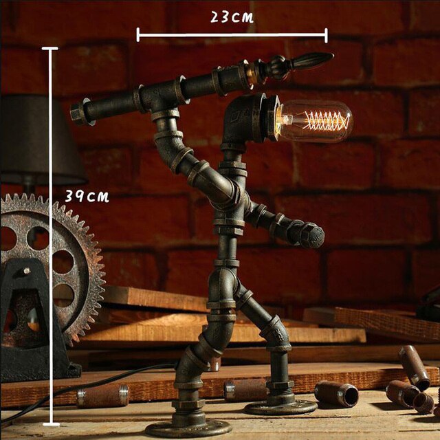 Lampe à poser industrielle LED figure robotique métallique Nile