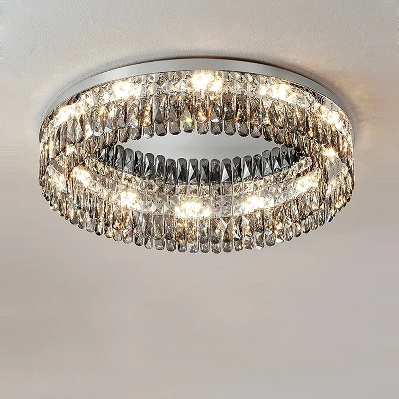 Lustre — LED dimmable rond rectangulaire en cristal