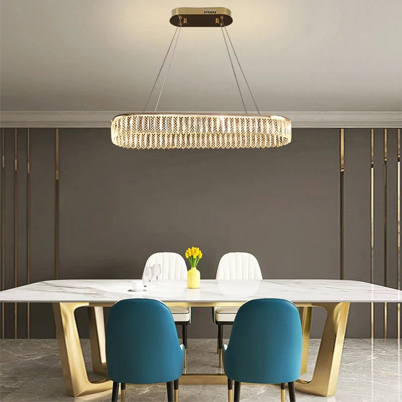 Lustre — LED en cristal losange rond à plusieurs anneaux luxueux