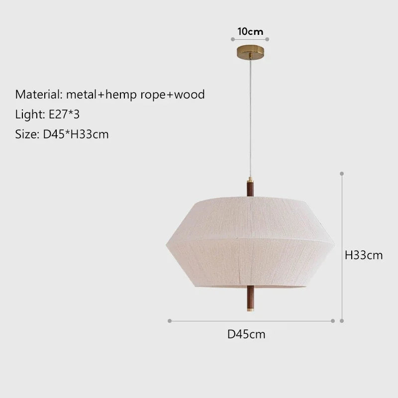 Suspension Vintage Lison Brume en Corde de Chanvre et Rotin — D45cm / 100-220v / Lumière froide ; D45cm / 100-220v / Lumière chaude ; D45cm / 100-220v / Lumière 3 couleurs