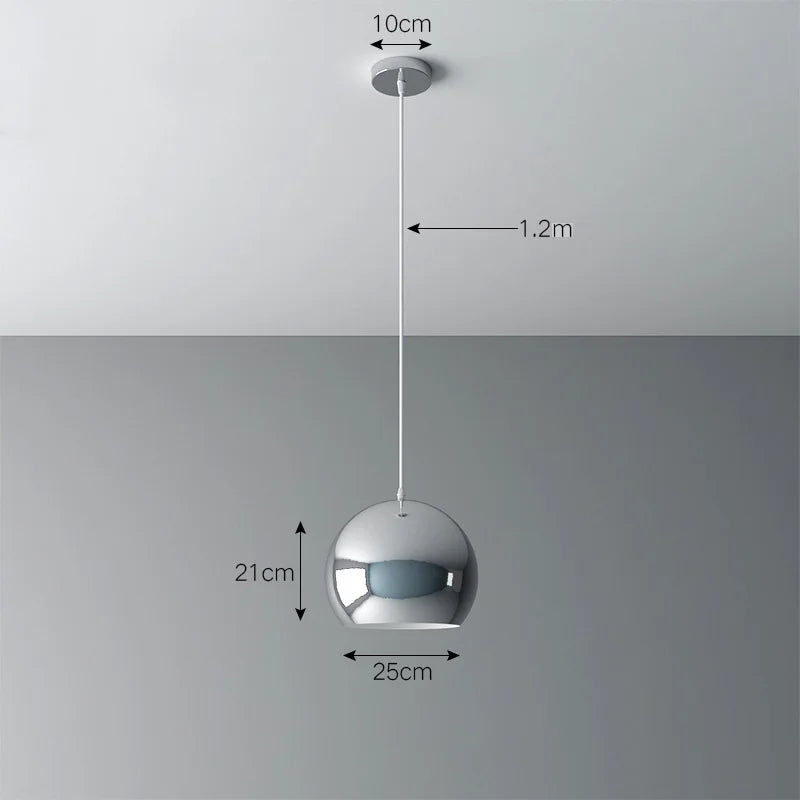 Suspension — Plaqué nordique argent Globe boule miroir lampes suspendues E27 fer lampe suspendue de luxe en laiton argenté Art cuisine hôtel suspension lampe