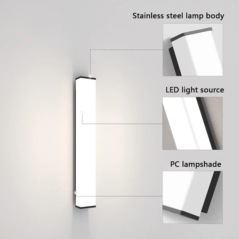Applique murale — Acier inoxydable LED étanche longue applique murale moderne Ip65 éclairage extérieur jardin Villa balcon ligne lumière mur rondelle lumière 8