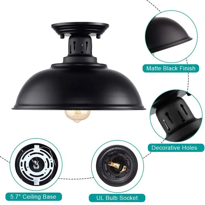 Plafonnier — Style américain industriel rétro avec couvercle pot en maille de fer