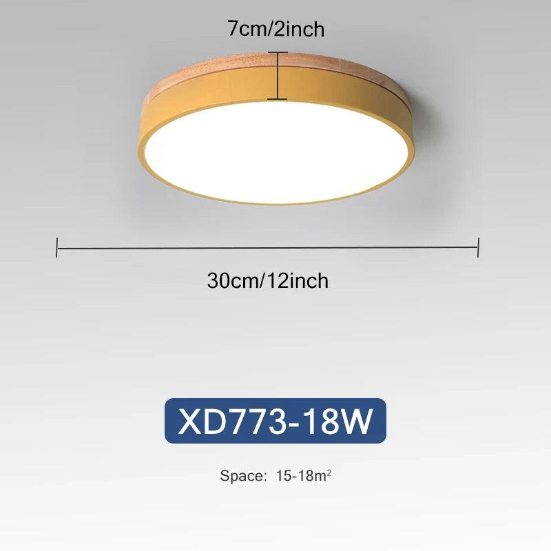 Plafonnier — Rond 7 couleurs nordique LED plafonniers pour salon chambre plafonniers en bois 3 lumières couleur réglable couloir balcon
