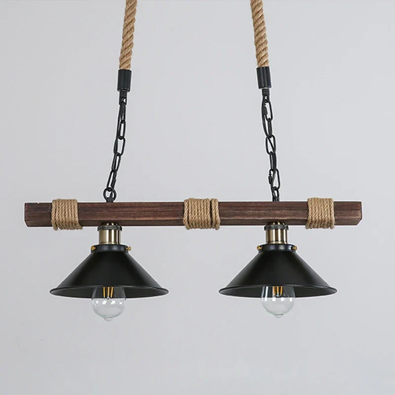 Lustre Industriel Constance Brume en Corde de Chanvre et Bois