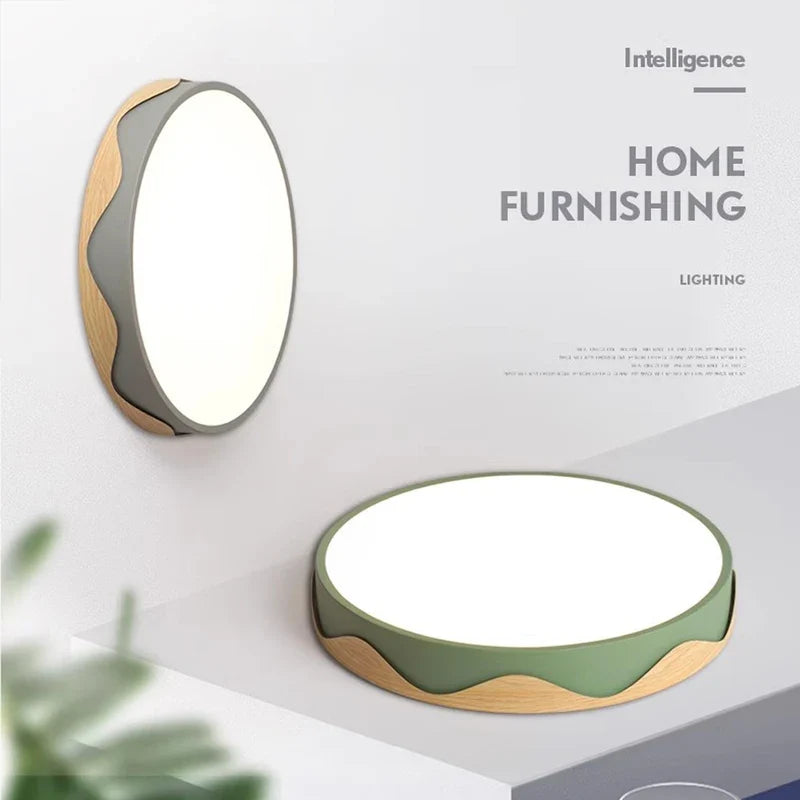 Plafonnier moderne à leds circulaire grain de bois éclairage décoratif Daphné Finesse - Matière Chaleureuse & Lignes Élégantes