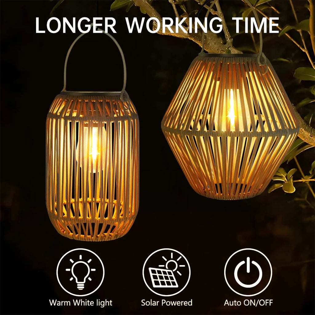 Lanterne solaire bohème en rotin à suspendre pour jardin – Rothéa