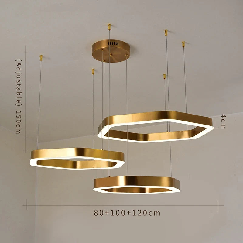 Suspension — Hexagone Design LED Lustre Moderne De Luxe En Acier Inoxydable Lampe Salon Suspension Luminaire Décor À La Maison Escalier Plafond Lustre