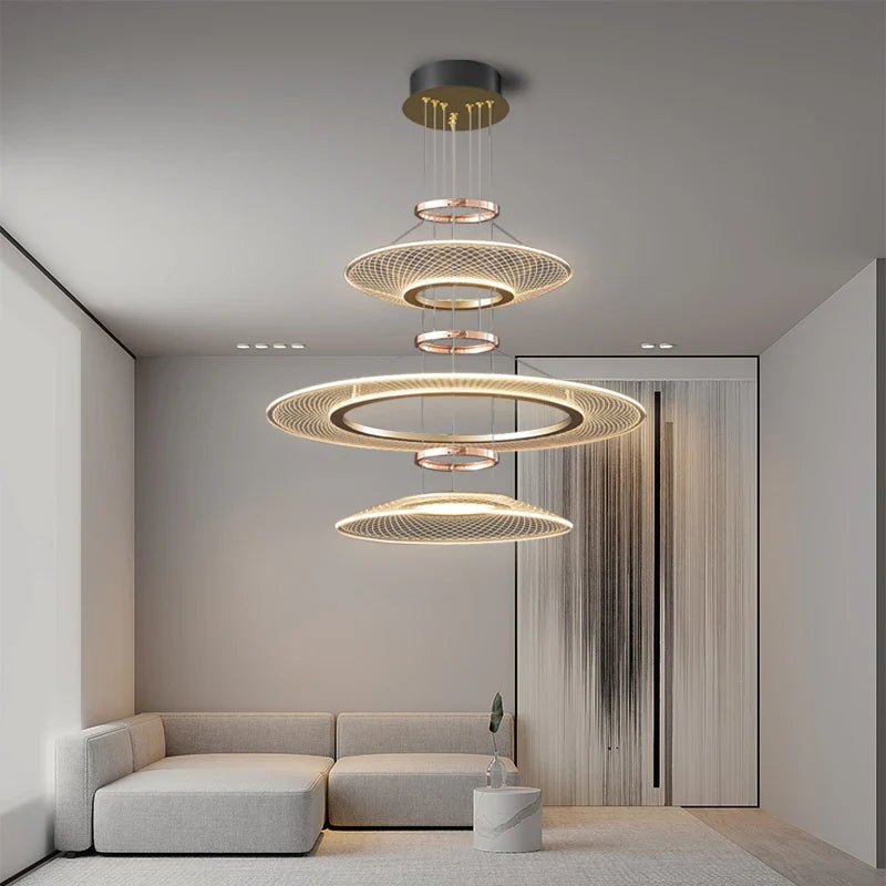 Lustre — Anneaux design pour salon double pour cuisine île hôtel Restaurant LED