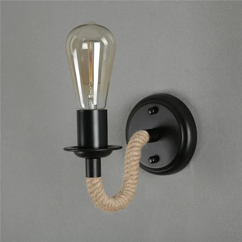 Applique murale Vintage Aurore Rivage en Corde de Chanvre — B / Sans ampoule ; B / Avec ampoule