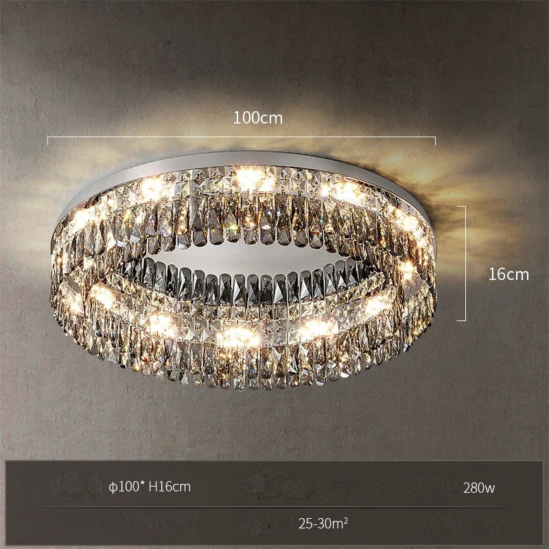 Lustre — LED dimmable rond rectangulaire en cristal