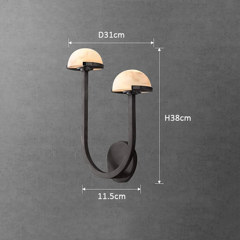 Applique murale — Style Américain Vintage Double Demi Boule Couloir Escalier Lampe Noir Cuivre LED Chambre Salon Marbre Décoratif Applique Murale