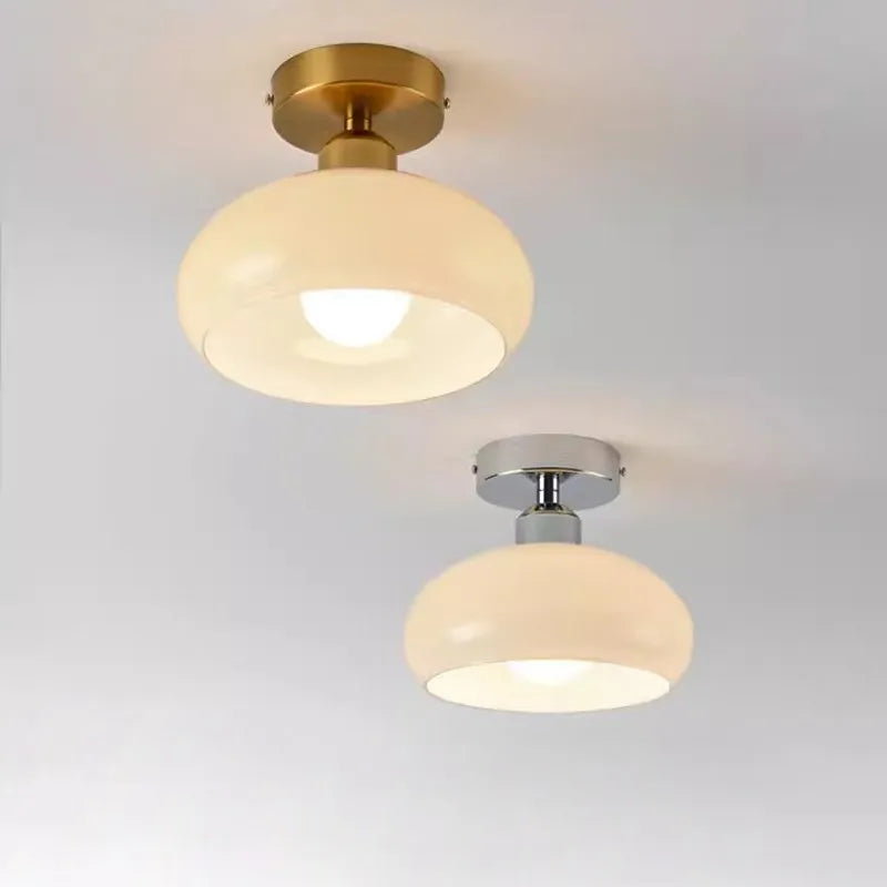 Plafonnier — LED en verre nordique rétro crème décor lampe or E27 éclairage pour allée couloir salon luminaires d'intérieur Lustre