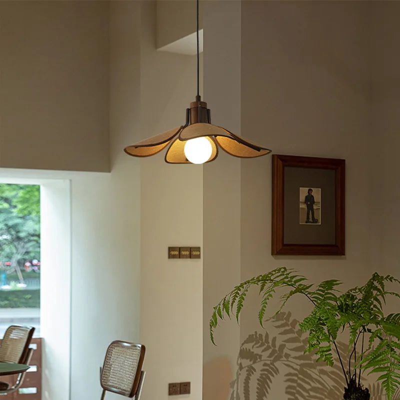 Suspension en bois de lin style asiatique sud-est avec fil réglable – Alviane Rivage
