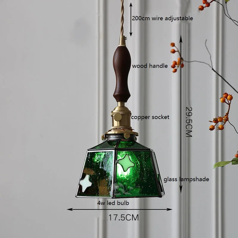 lampe à main vintage nordique avec verre coloré et cuivre