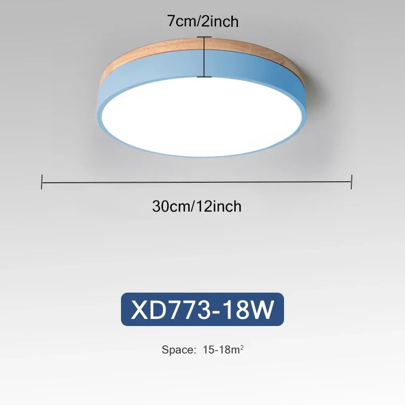 Plafonnier — Rond 7 couleurs nordique LED plafonniers pour salon chambre plafonniers en bois 3 lumières couleur réglable couloir balcon