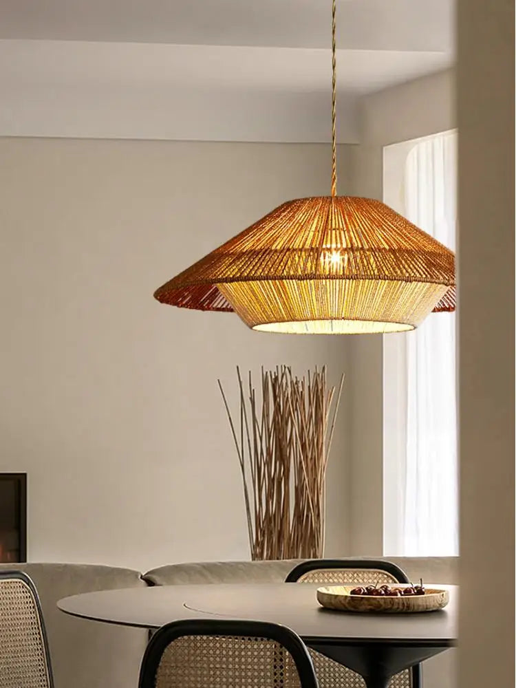 Lustre — LED vintage en corde et rotin tissé pour décoration intérieure