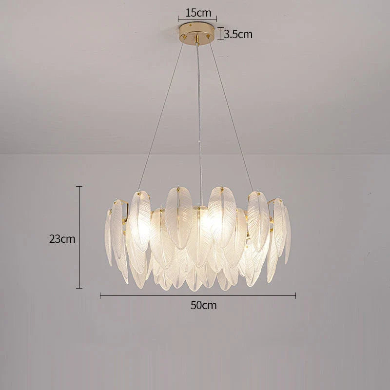 lustre de luxe moderne en plumes et verre métallique