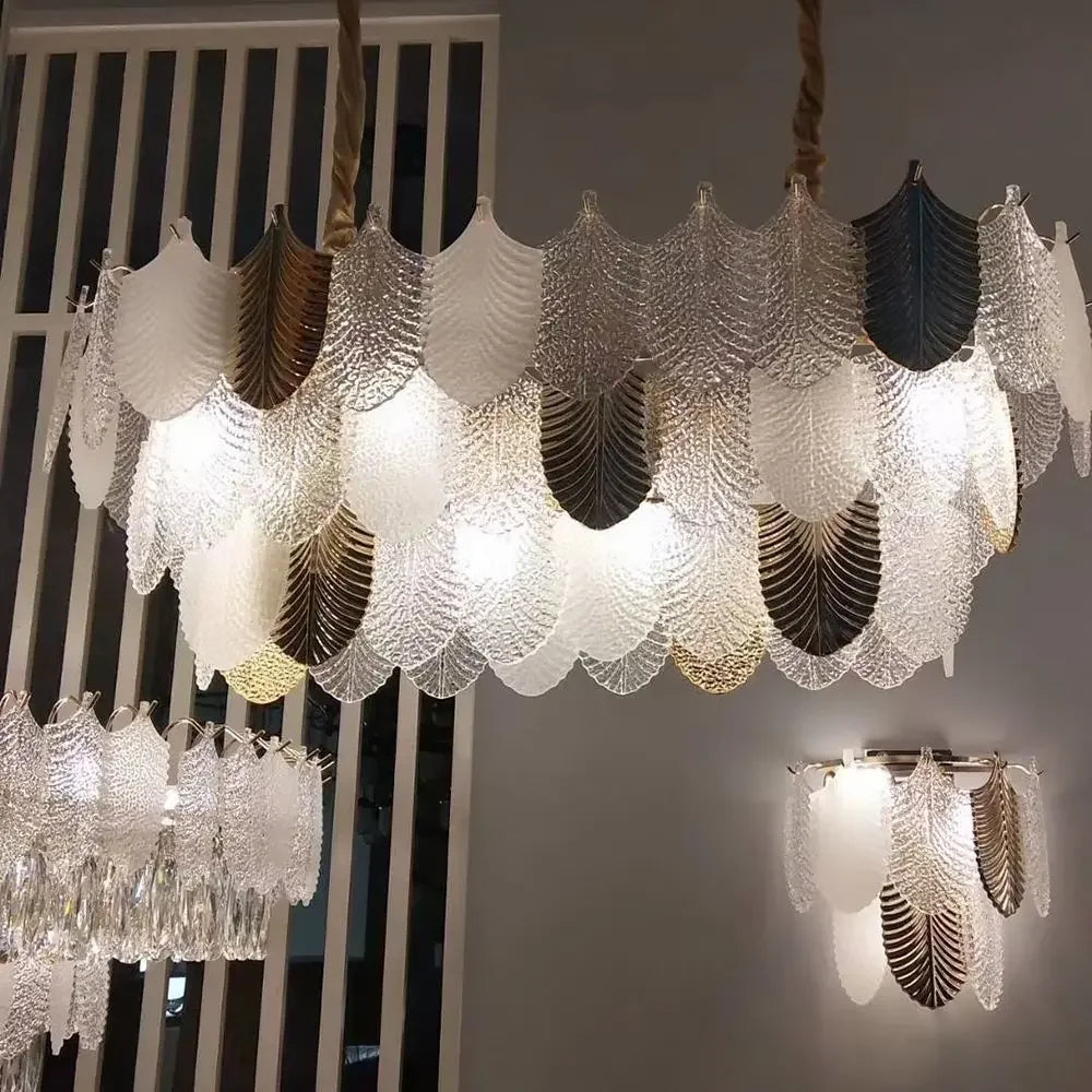 Lustre — Luxe postmoderne LED lustre éclairage E14 salon Villa hall grands lustres décoration de la maison en verre longue lampe suspendue