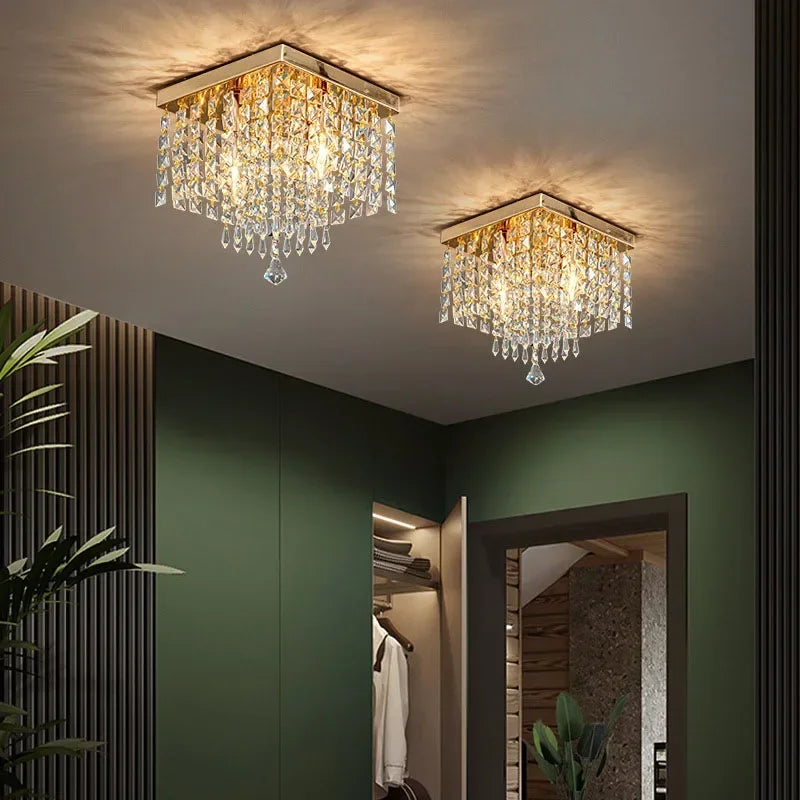 Plafonnier — LED en bois style bohème moderne avec cristal élégant