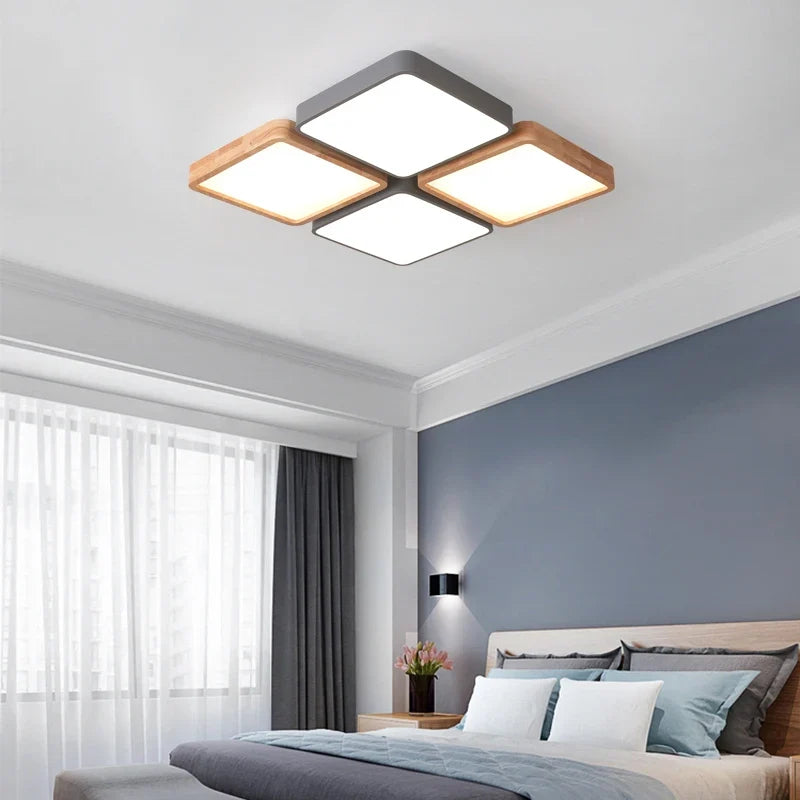 Plafonnier — Nordique encastré rectangle LED bois macaron