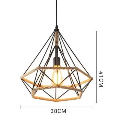 Suspension Naturelle Suzanne Brume en Corde de Chanvre et Métal — 3841 / Aucune source de lumière ; 3841 / Source de lumière