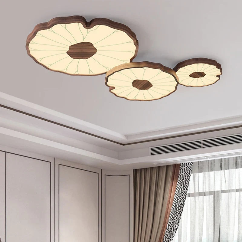 Plafonnier — Moderne design feuille lotus en bois avec lumière LED