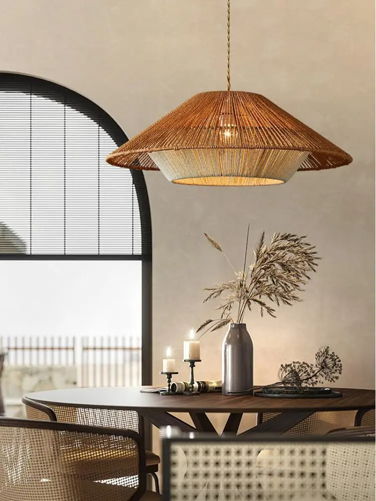 Lustre — LED vintage en corde et rotin tissé pour décoration intérieure