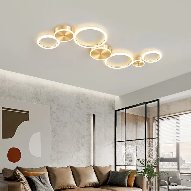Plafonnier — Plafond moderne à LEDs lustre en aluminium Simple plafonnier pour salon chambre salle à manger cercle anneaux plafonnier doré