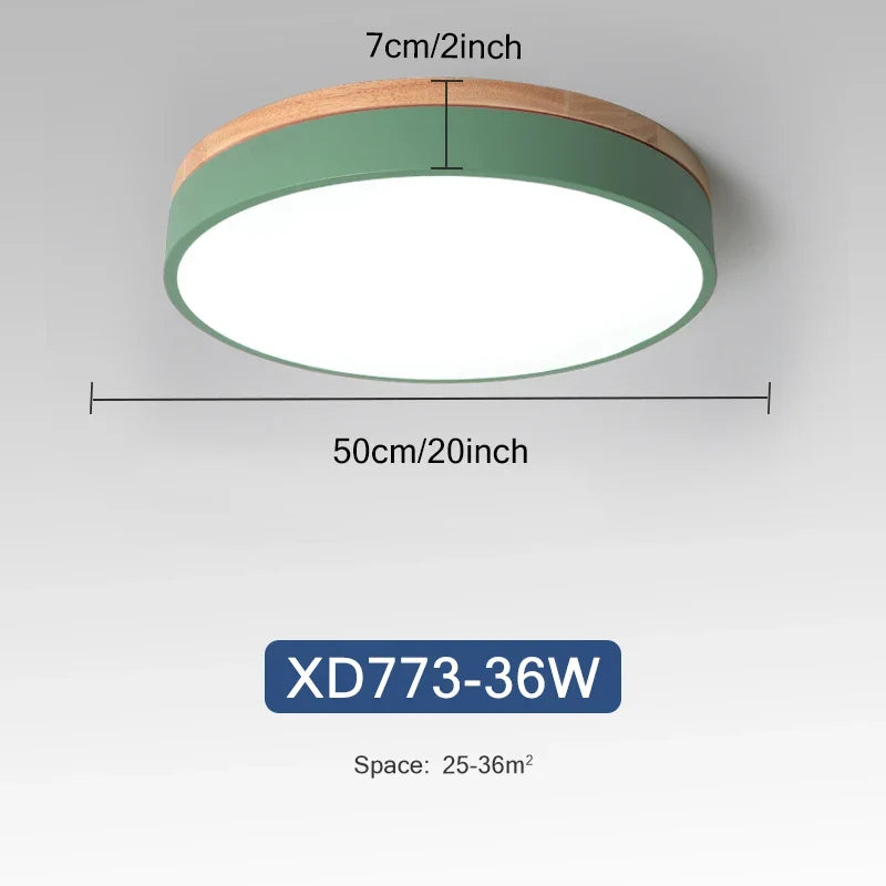 Plafonnier — Rond 7 couleurs nordique LED plafonniers pour salon chambre plafonniers en bois 3 lumières couleur réglable couloir balcon