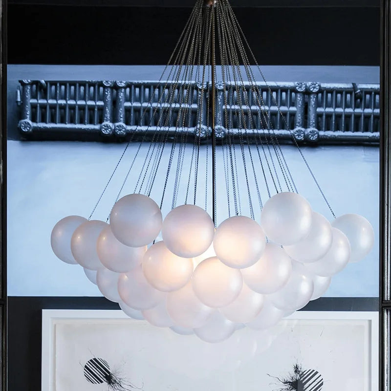 Suspension — Boules de verre blanches modernes suspension lumières pour salle à manger salon chambre cafés Hall décor à la maison lustres intérieur Lustre Luminaire