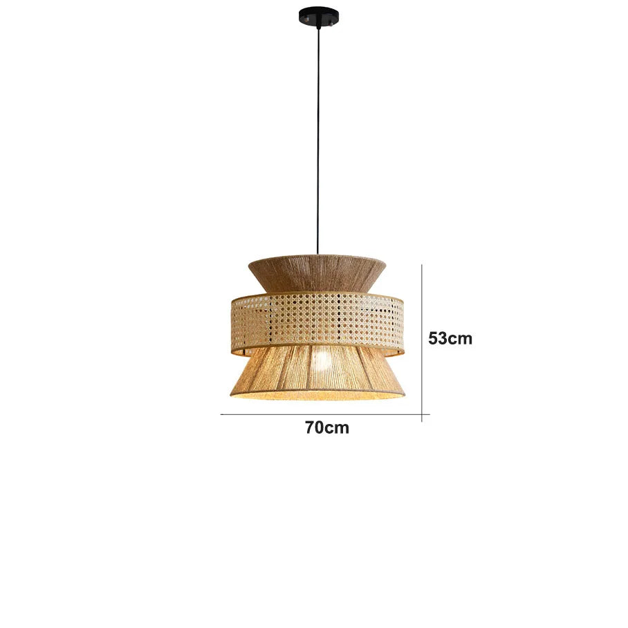 Suspension Wabi-sabi Raphaël Brume en Corde Tressée et Rotin — Type B-Dia70cm H53cm