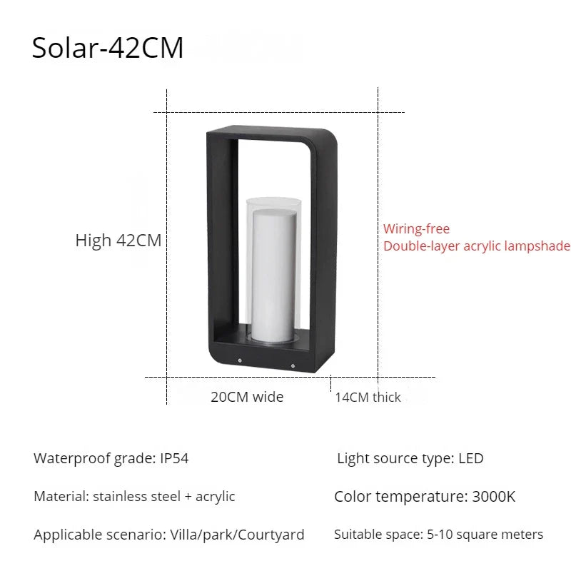 Lampadaire — De jardin moderne solaire LED clôture lumière IP54 extérieur étanche ambiance éclairage pelouse lumières Villa cour décor lampadaires