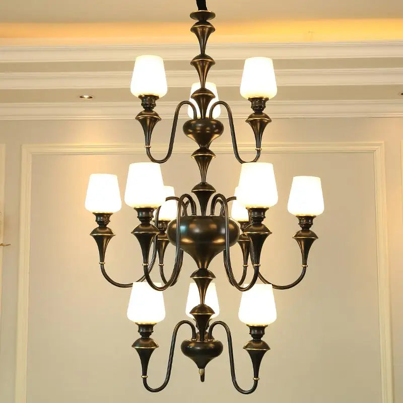 Lustre — À LED en cuivre noir pour décoration d'hôtel élégant