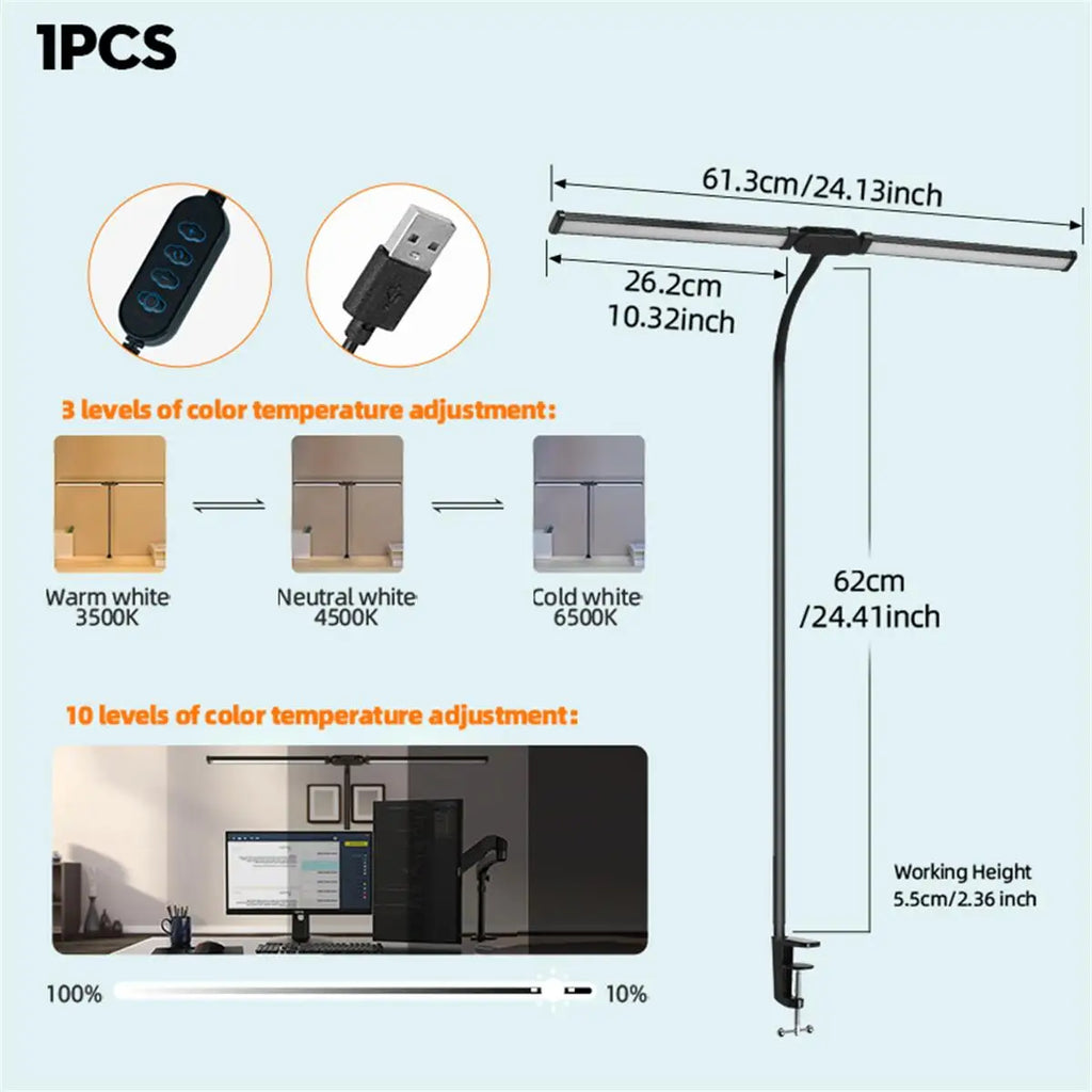 Lampe de bureau — À double tête à pince LED adjustable