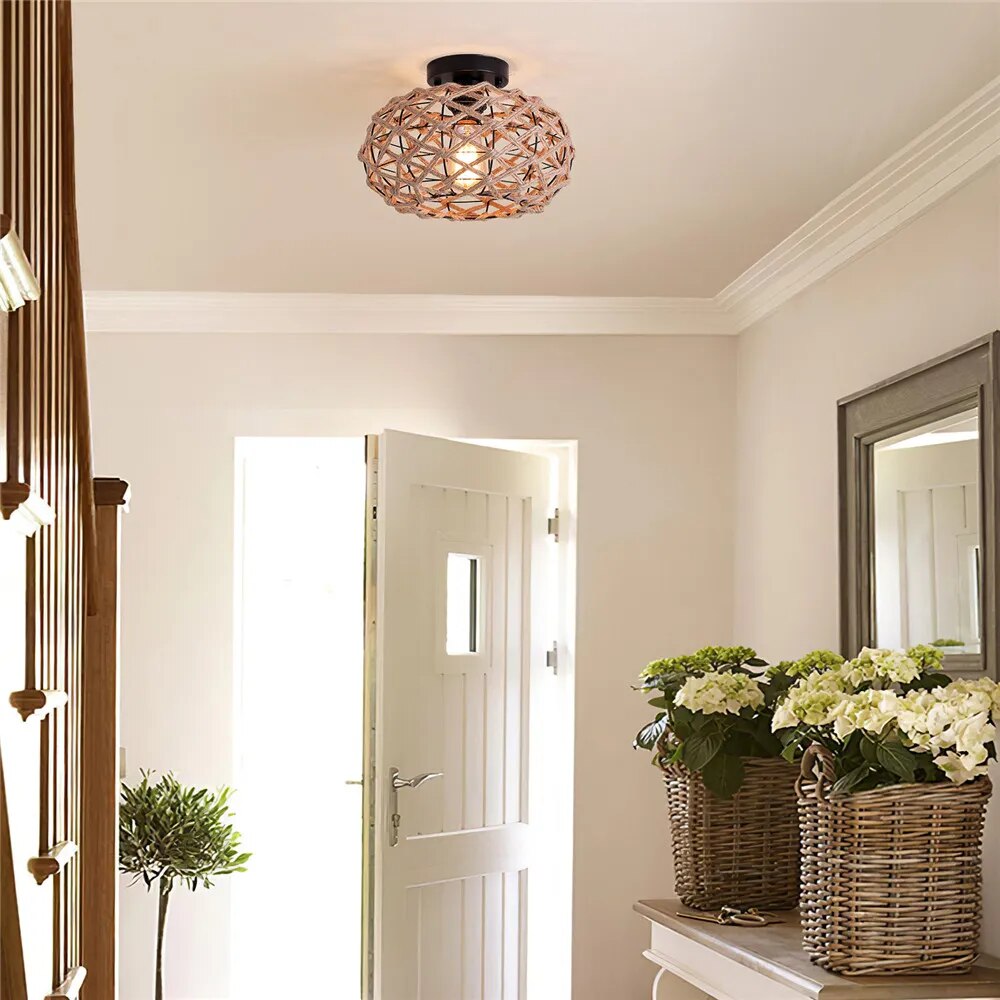 Plafonnier — Tissé rustique corde chanvre plafond couloir ferme noir