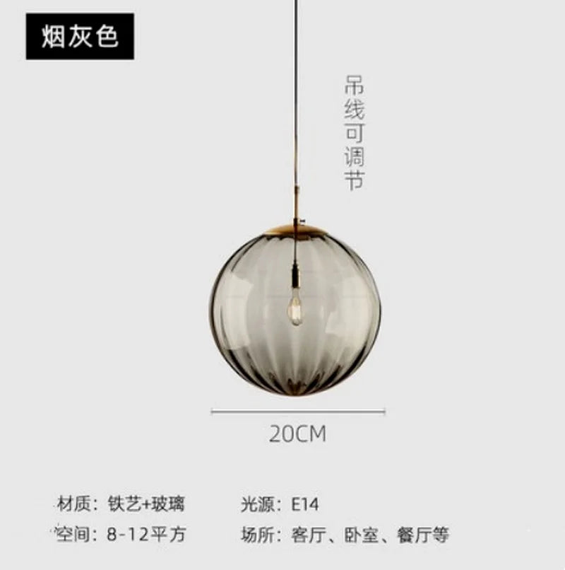 Lustre — Boule de verre coloré nordique lampes suspendues moderne Grain d'eau Restaurant cuisine luminaire suspendu chambre lampe de chevet