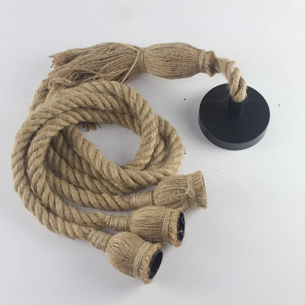 Suspension Industrielle Romane Rivage en Corde de Chanvre — 3 têtes / 100 cm ; 3 têtes / 150 cm ; 3 têtes / 50 cm ; 3 têtes / 200 cm