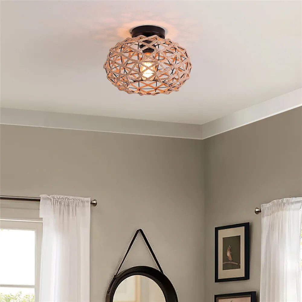 Plafonnier — Tissé rustique corde chanvre plafond couloir ferme noir