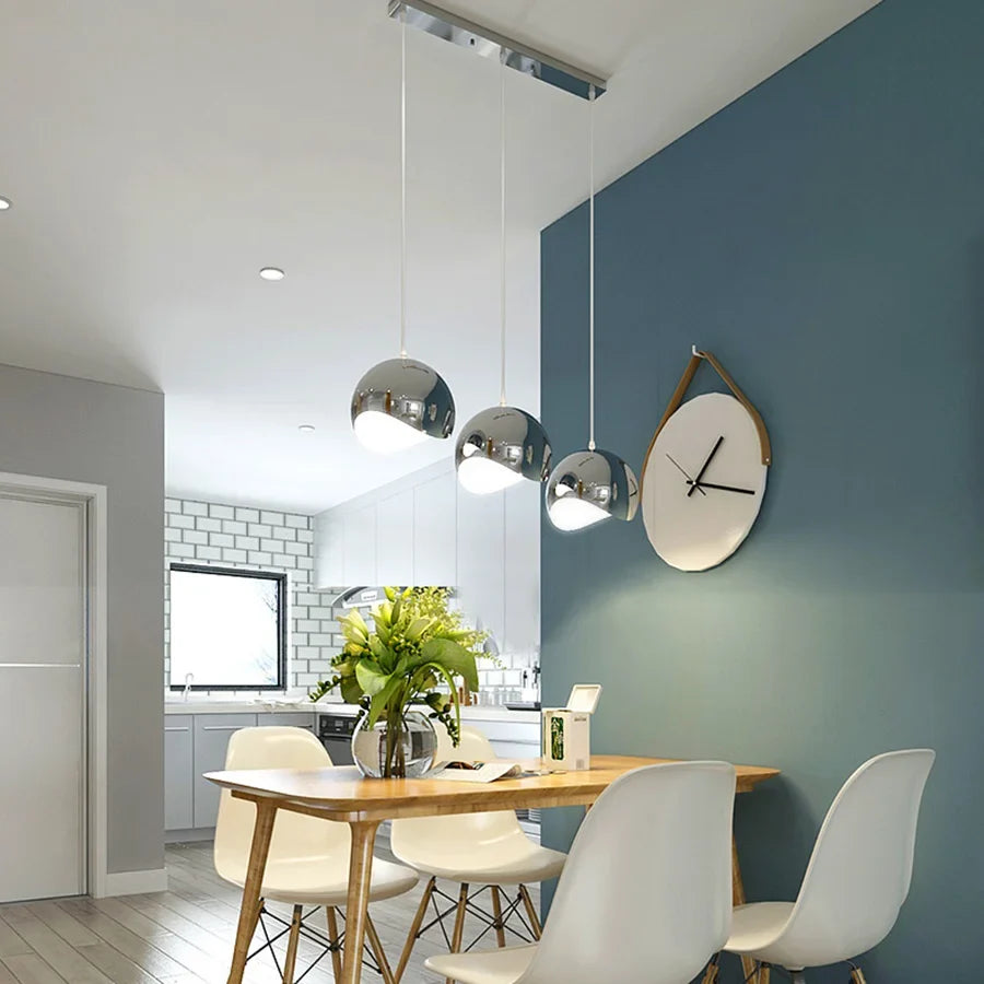 Suspension — Plaqué nordique argent Globe boule miroir lampes suspendues E27 fer lampe suspendue de luxe en laiton argenté Art cuisine hôtel suspension lampe