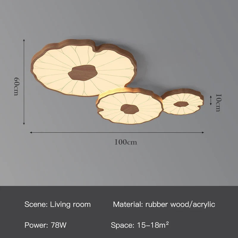 Plafonnier — Moderne design feuille lotus en bois avec lumière LED