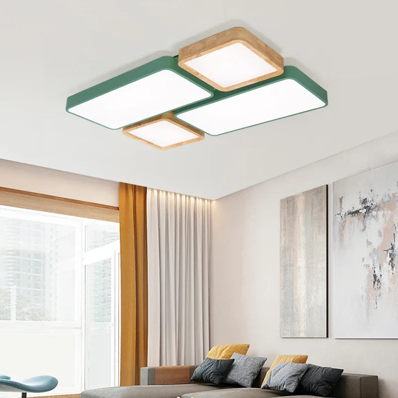 Plafonnier — Nordique encastré rectangle LED bois macaron